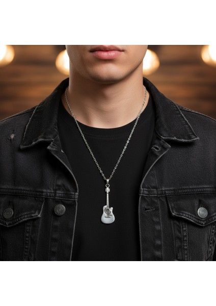 Müzik - Gitar Gümüş Kaplama Düz Zincir Kolye modelleri