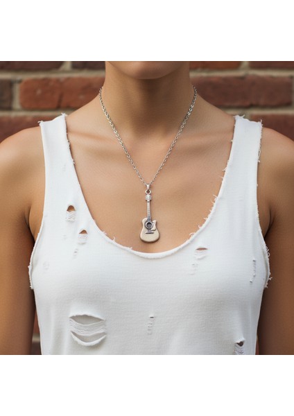 Müzik - Gitar Gümüş Kaplama Düz Zincir Kolye fırsatları