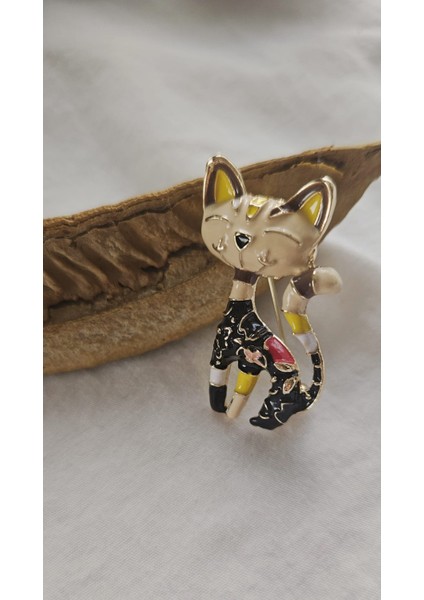 Sarı-Siyah Kedili Üç Boyutlu Broş-Yaka Iğnesi-Çanta Aksesuar fiyatları