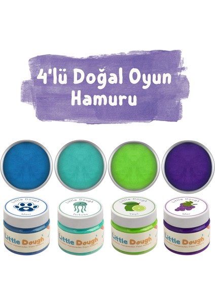 - 4'lü Doğal Oyun Hamuru - 4*150GRAM - Mavi, Turkuaz, Yeşil, Mor