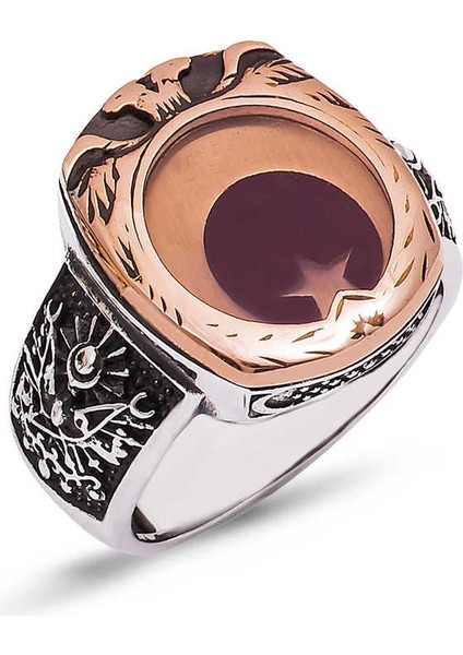 ​gümüş Çift Başlı Kartal Desenli Ay Yıldız Erkek Yüzük