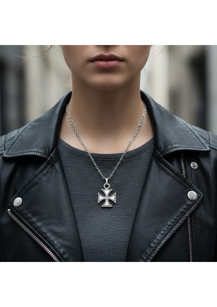 Antik Haç Gümüş Kaplama Düz Zincir Kolye