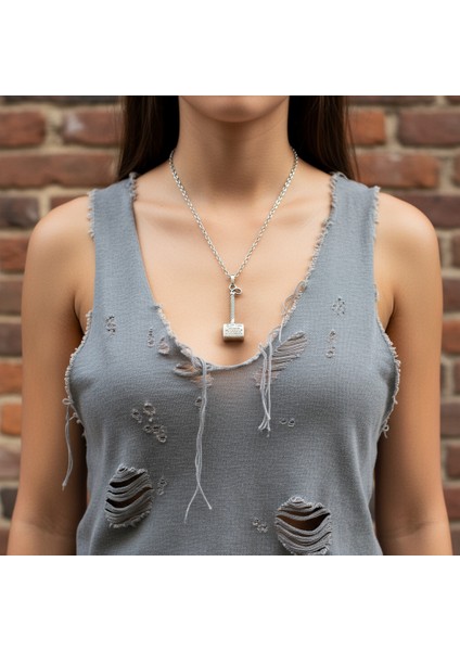 Sonsuz Güç - Thor Çekici Gümüş Kaplama Düz Zincir Kolye