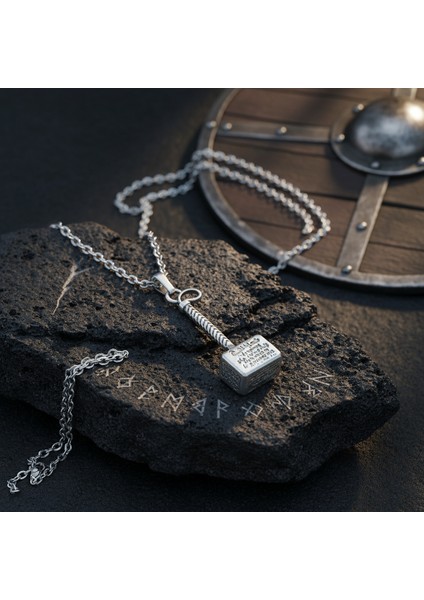Sonsuz Güç - Thor Çekici Gümüş Kaplama Düz Zincir Kolye modelleri