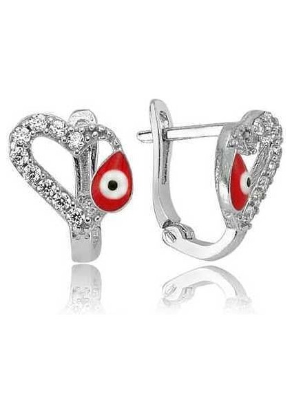 Hk Gümüş Çocuk Küpe Kırmızı Kalpli |gümüş Takı Hediyelik Ürünler