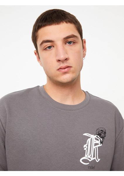 Yeni Sezon Bisiklet Yaka Baskılı Erkek Kalın Sweatshirt