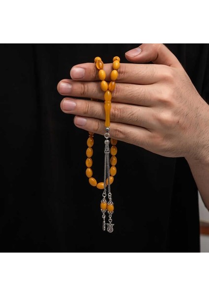 Hk Sıkma Kehribar Tesbih Gümüş Püskül |gümüş Takı Hediyelik Ürünler