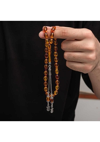 Hk Sıkma Kehribar Tesbih Gümüş Püskül |gümüş Takı Hediyelik Ürünler