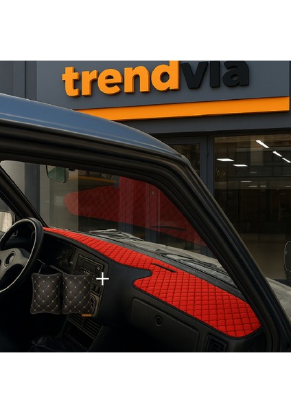 Tofaş Şahin Doğan Kartal Yüksek Ön Göğüs Kırmızı-Siyah Torpido Kılıfı / Siyah-Bej Boyun Yastığı