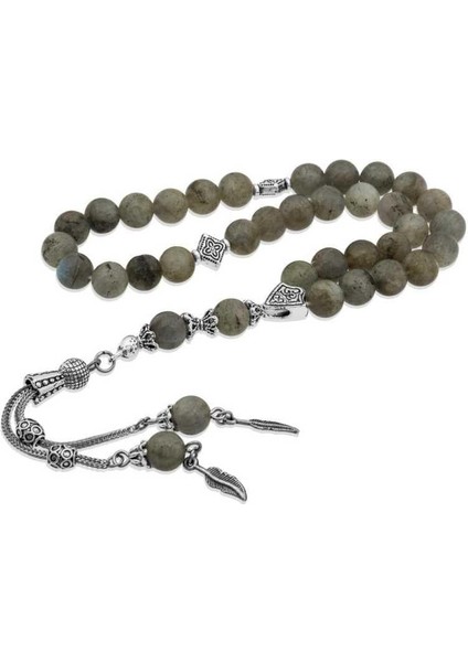 Hk Doğaltaş Tesbih Metal Püsküllü Labradorit Taşlı |gümüş Takı Hediyelik Ürünler