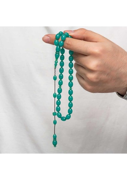 Hk Sıkma Kehribar Tesbih Kapsül Kesim Turkuaz Yeşil Düz Renk Mat (33 Tane Metal Püskülsüz)|gümüş Takı Hediyelik Ürünler fırsatları