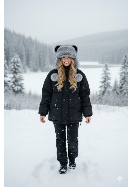 Sevimli Ayıcık Kulaklı Ushanka Şapka Ponpon Detaylı Kışlık Şapka fiyatları