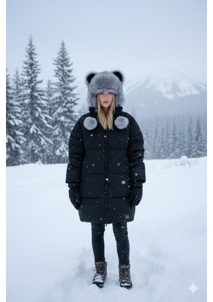 Sevimli Ayıcık Kulaklı Ushanka Şapka Ponpon Detaylı Kışlık Şapka modelleri
