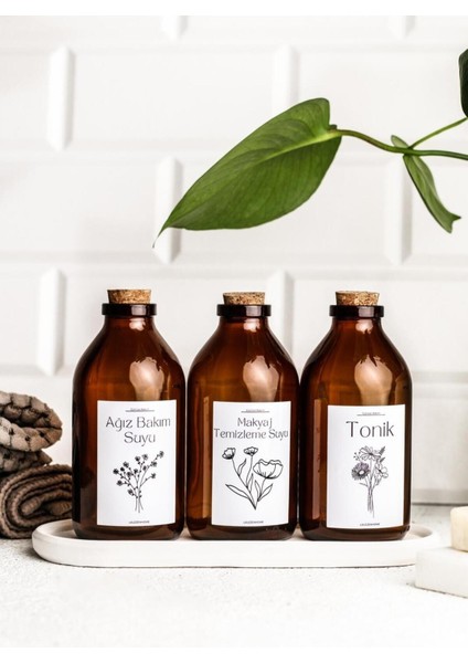 Standlı 250 ml Ağız ve Makyaj Temizleme Suyu, Tonik, Şişe, Sarı Renk