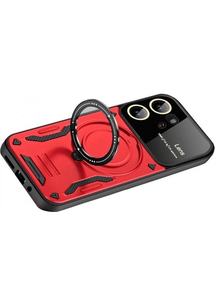 Vivo Y16 Kılıf Joy Lens Standlı Kapak - Kırmızı modelleri