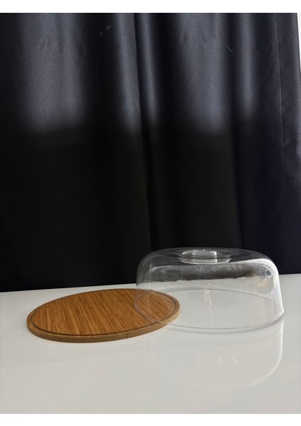 Yuvarlak Ahşap Standlı Plastik Kapaklı Kek Sunum Standı - Kek Kabı - Pasta Saklama Kabı fiyatları