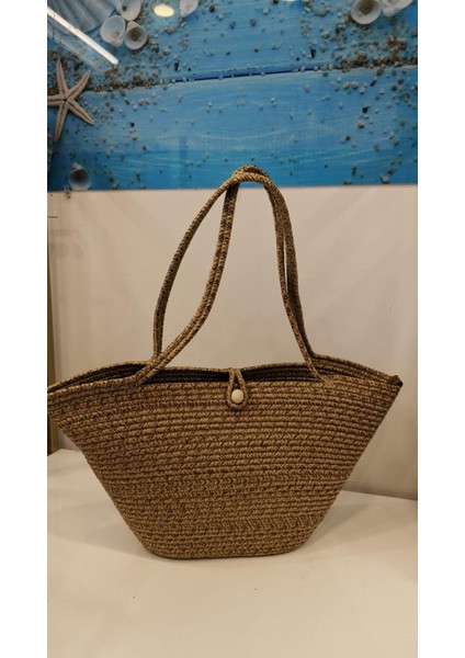 El Yapımı Örgü Omuz Çantası & Plaj Çantası Kaverengi