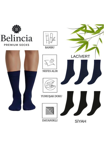 Bambu Siyah ve Lacivert Kadın Çorap Yarım Konç 6'lı Paket (3 Siyah - 3 Lacivert)