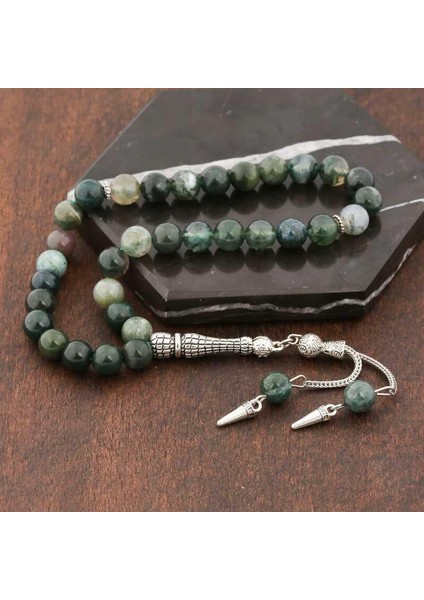 Hk ​doğaltaş Tesbih Metal Püsküllü Hint Akik Taşlı |gümüş Takı Hediyelik Ürünler