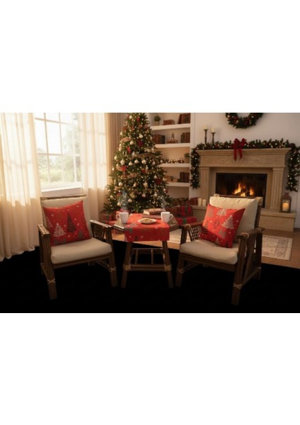 2’li Noel Kırlent Kılıfı & Runner 3'lü Set | Yılbaşı Temalı Dekoratif Yastık Kılıfı & Runner Set fiyatları