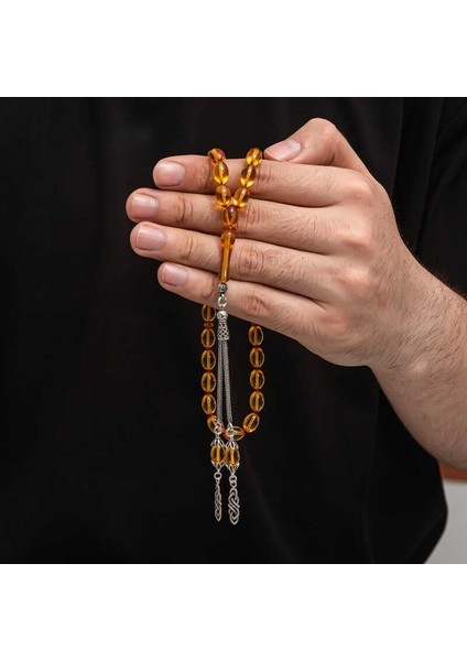 Hk Sıkma Kehribar Tesbih Gümüş Püskül |gümüş Takı Hediyelik Ürünler