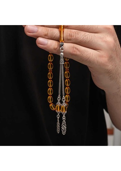 Hk Sıkma Kehribar Tesbih Gümüş Püskül |gümüş Takı Hediyelik Ürünler modelleri