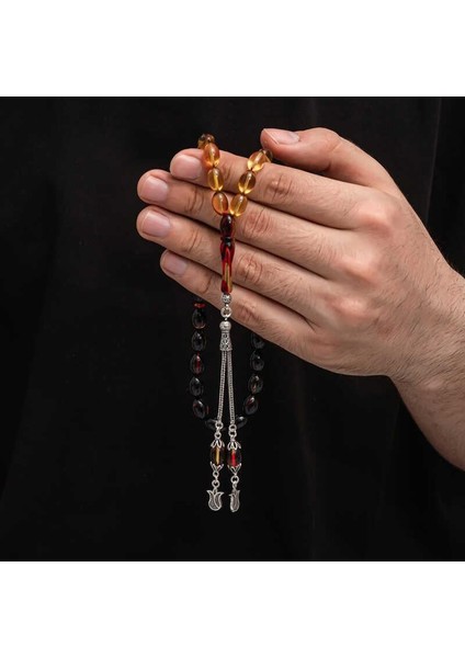 Hk Sıkma Kehribar Tesbih Gümüş Püskül |gümüş Takı Hediyelik Ürünler