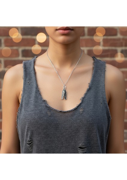 Tabut İskelet Haç Gümüş Kaplama Düz Zincir Kolye