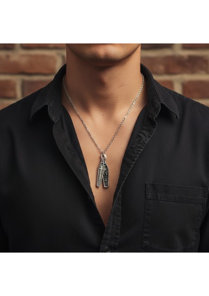 Tabut İskelet Haç Gümüş Kaplama Düz Zincir Kolye fiyatları