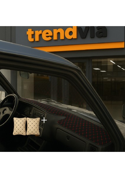 Tofaş Şahin Doğan Kartal Yüksek Ön Göğüs Siyah-Kırmızı Torpido Kılıfı / Bej-Siyah Boyun Yastığı