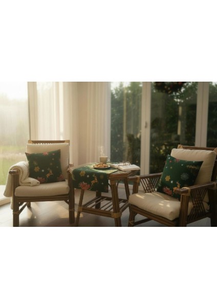 2’li Noel Kırlent Kılıfı & Runner 3'lü Set | Yılbaşı Temalı Dekoratif Yastık Kılıfı & Runner Set fiyatları