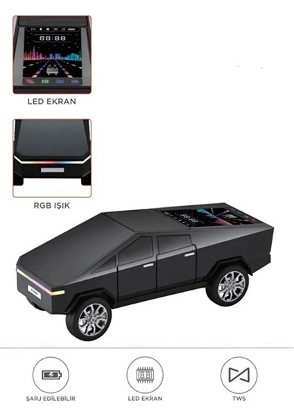 D68 Cyber Araba Tasarımlı Hoparlör 15W Güçlü Ses Rgb LED /tws/usb Siyah