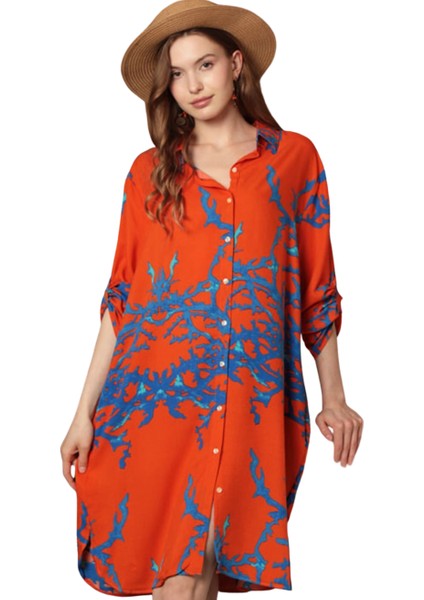 Desenli Elbise - Turuncu