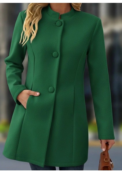 Kadın Uzun Kollu Hakim Yakalı Önden Düğmeli Cep Detaylı Kısa Taba Kaşe Kaban fiyatları