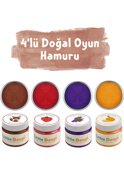 - 4'lü Doğal Oyun Hamuru - 4*150GRAM - Kahverengi, Kırmızı, Mor, Turuncu