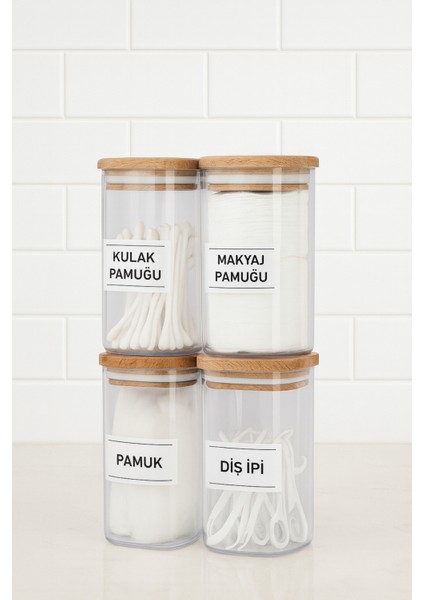 Şeffaf 4'lü Banyo Saklama Kavanoz Seti, Kulak Pamuğu, Makyaj Pamuğu, Diş Ipi