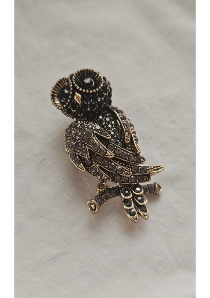 Taşlı Siyah Baykuş Üç Boyutlu Broş-Yaka Iğnesi-Çanta Aksesuar fiyatları