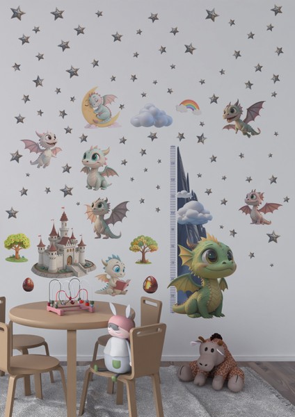 Bebek Ejderhalar Boy Ölçerli Duvar Sticker Seti - Mat, Sökülebilir, Çocuk Odası Dekoru modelleri