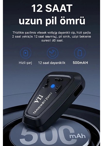 Y11 Kulaklık Mikrofonlu Motosiklet Kulaklığı Intercom 5.3