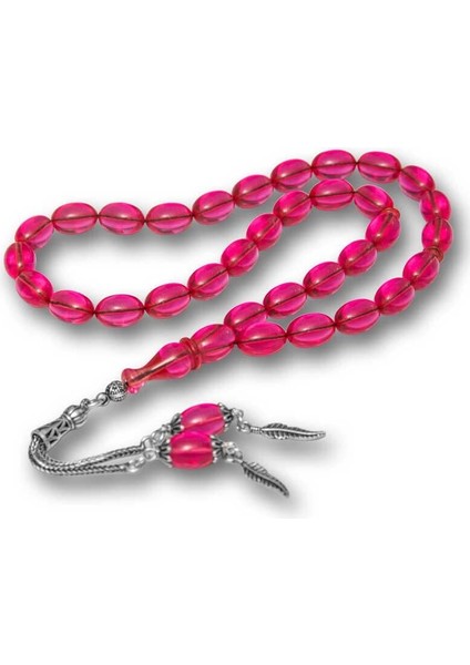 Hk Sıkma Kehribar Tesbih Gümüş Püsküllü Pembe Ateş|gümüş Takı Hediyelik Ürünler