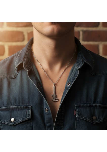 Hassas Kumpas Gümüş Kaplama Düz Zincir Kolye
