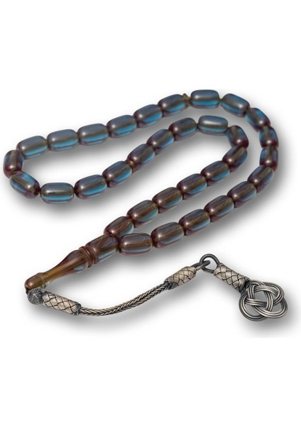 Hk Gümüş Kazaz Püsküllü Kapsül Kesim Mavi Sıkma Kehribar Tesbih|gümüş Takı Hediyelik Ürünler