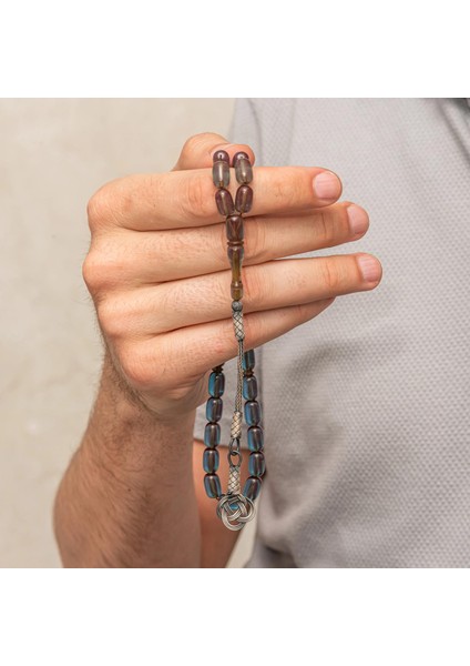 Hk Gümüş Kazaz Püsküllü Kapsül Kesim Mavi Sıkma Kehribar Tesbih|gümüş Takı Hediyelik Ürünler fiyatları