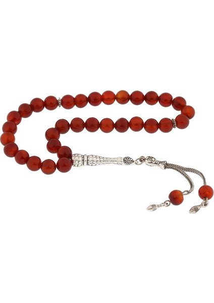 Hk ​doğaltaş Tesbih Metal Püsküllü Bordo Akik Taşlı |gümüş Takı Hediyelik Ürünler