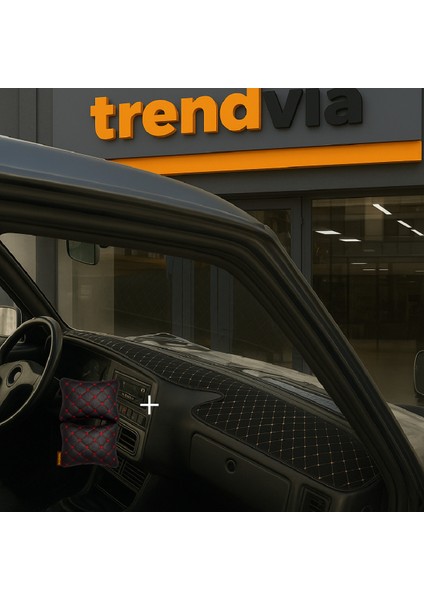 Tofaş Şahin Doğan Kartal Yüksek Ön Göğüs Siyah-Bej Torpido Kılıfı / Siyah-Kırmızı Boyun Yastığı