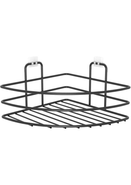 Pratik Köşe Banyo Askısı, Kendiliğinden Yapışkan, Siyah, Tek Katlı, Kolay Kullanım