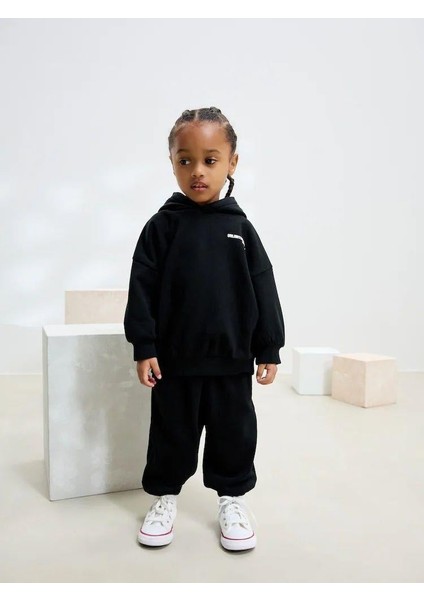 Unisex Çocuk Pamuklu Siyah Kapüşonlu Sweat & Jogger Eşofman Takım fiyatları