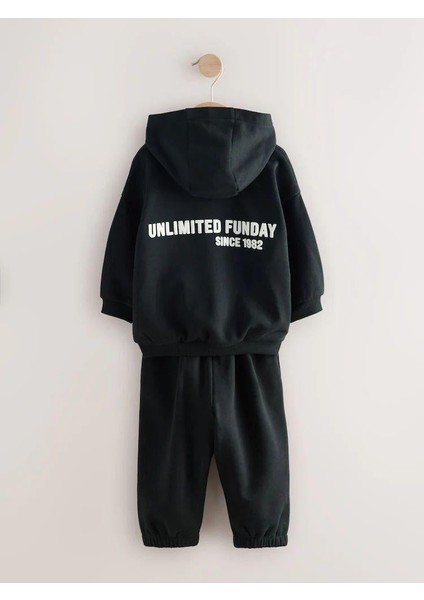 Unisex Çocuk Pamuklu Siyah Kapüşonlu Sweat & Jogger Eşofman Takım fırsatları