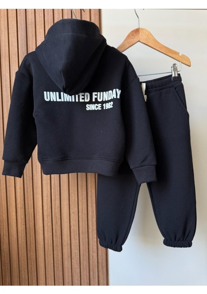 Unisex Çocuk Pamuklu Siyah Kapüşonlu Sweat & Jogger Eşofman Takım indirimleri