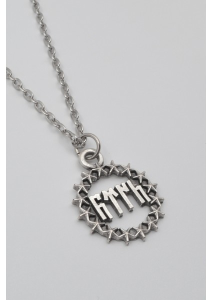 Göktürkçe Türk Yazılı ve Yıldızlı Kolye - Düz Ezme İthal Zincirli Unisex Gümüş Kaplama - 60 cm fiyatları